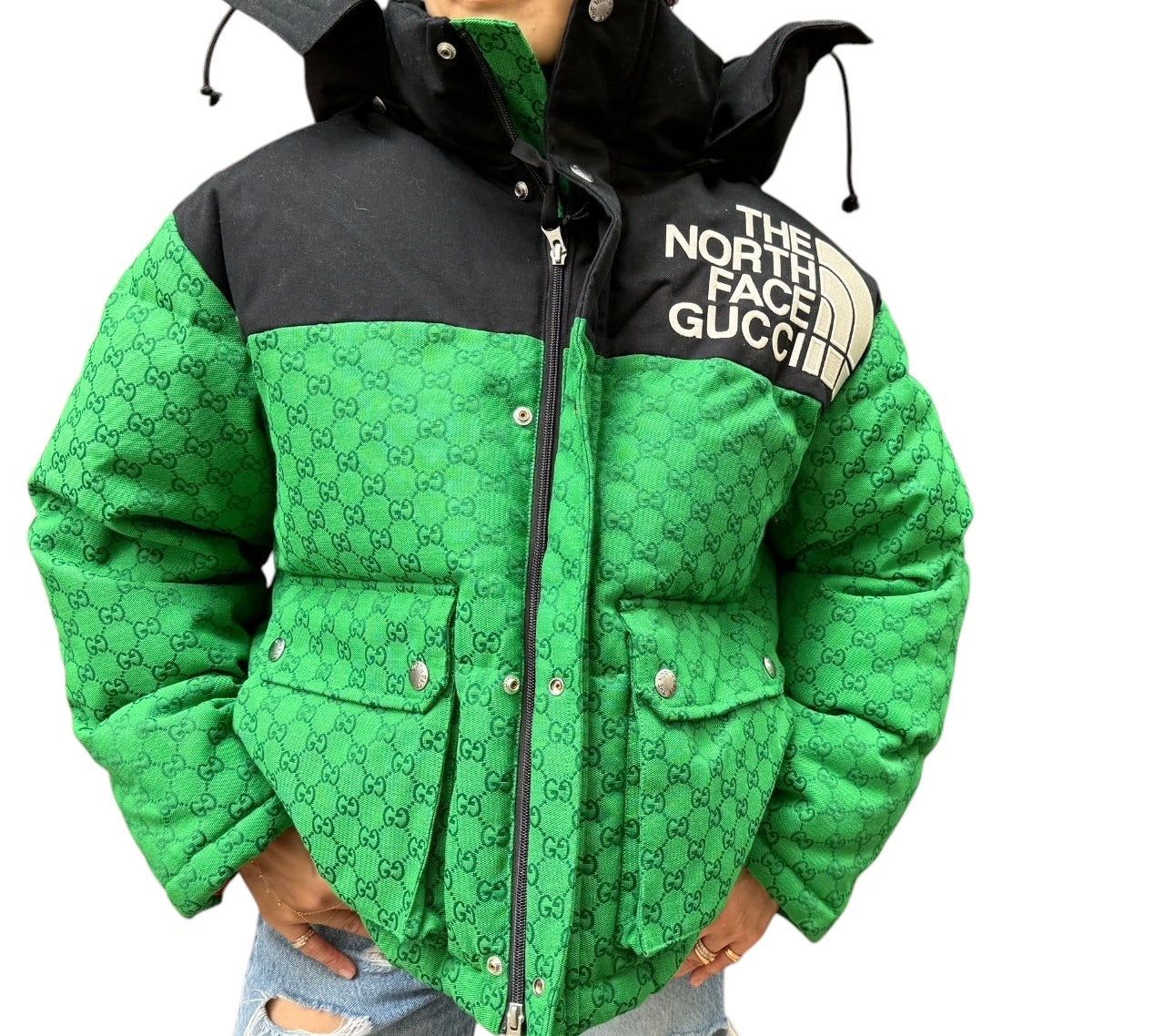 Gucci x Northface (Celerity Favorite)Unisex Green and Black Block Puffer Jacket